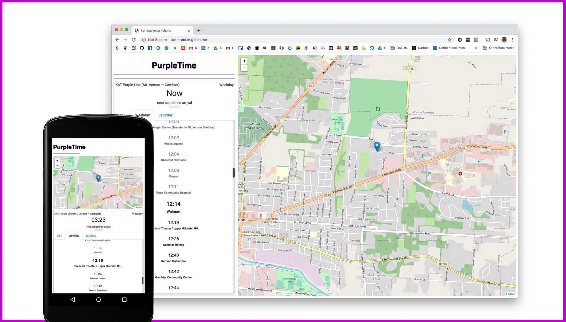 Detail of PurpleTime app