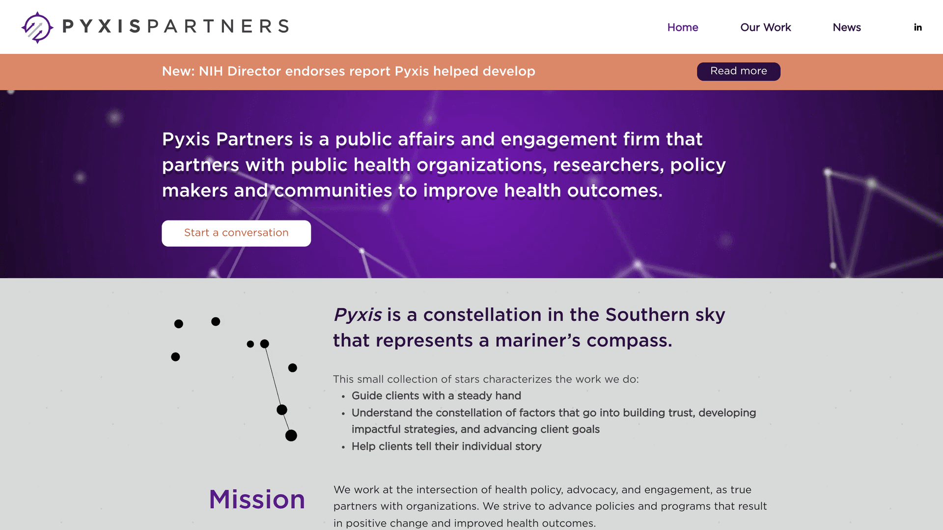 Homepage of Pyxis Partners